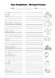 English Worksheet: trace the name of the toys
