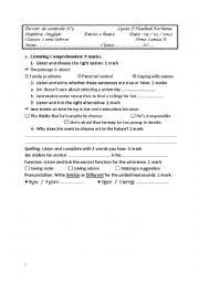 English Worksheet: DEVOIR FOR ASSESSMENT