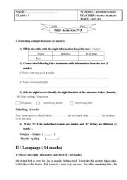 English Worksheet: test 7th form