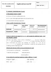 English Worksheet: mid-term test 1  / 1st form