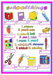 English Worksheet: Schoolthings1