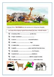 English Worksheet: Present Simple (At the Zoo) (3rd person singlar verbs)