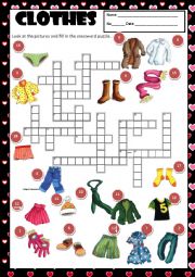 English Worksheet: CLOTHES - CROSSWORD + KEY