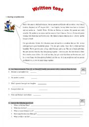 English Worksheet: Test_ Personal identification_ Version B