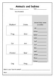 English Worksheet: Animal baby names