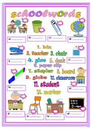 English Worksheet: Schoolwords