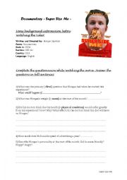 English Worksheet: Food documentary Super Size Me - questions