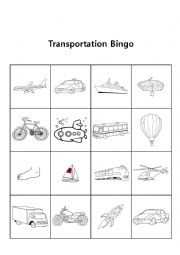 English Worksheet: transportation bingo
