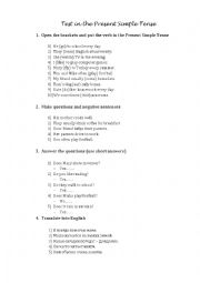 English Worksheet: Test in the Present Simple Tense
