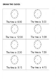 English Worksheet: Draw the clock