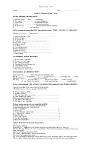 English Worksheet: Revision work Simple past of verb To Be