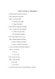 English Worksheet: TEST PAPER A1 READING