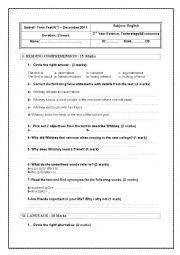 English Worksheet: full term test first term for second year students