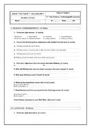 English Worksheet: full term test first term for second year students