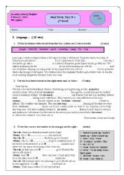 English Worksheet: 3rd level mid test 2 