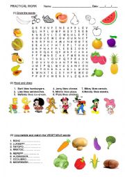 English Worksheet: Fruit, vegetables, food, fast food.