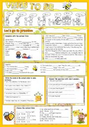 English Worksheet: The verb to be all forms for kids***