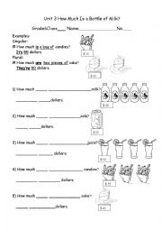 English Worksheet: How Much Is a Bottle of Milk?  