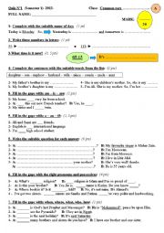 English Worksheet: A superfine Quiz n1 _ Semester 1 - Version -A- (2013) for elementary students