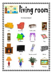 English Worksheet: Living Room - Picture Dictionary