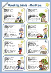 English Worksheet: Speaking Time Series - About me... - Speaking Cards - To Be - BOYS