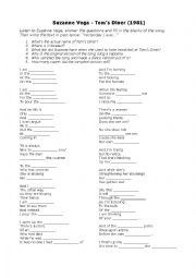 English Worksheet: Suzanne Vega - Toms Diner