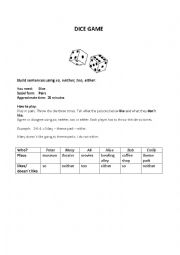English Worksheet: Dice game So, Neither, Too, Either