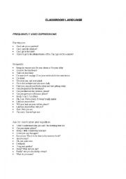 English Worksheet: classroom language