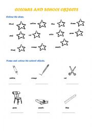 English Worksheet: Colours and school object