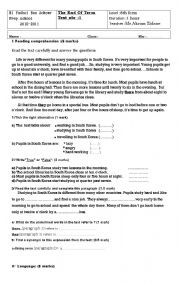 English Worksheet: The End of Term Test n 1