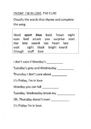 English Worksheet: FRIDAY IM IN LOVE