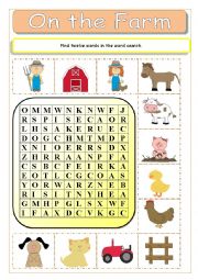 English Worksheet: On the Farm Wordsearch