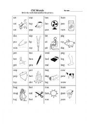 English Worksheet: CVC Pic Work Match