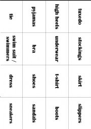 English Worksheet: Clothes Memory Card Game
