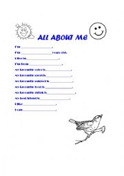 English Worksheet: all about me