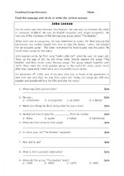 English Worksheet: John Lennon