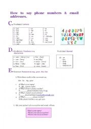 English Worksheet: How to say numbers and email addresses