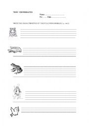 English Worksheet: TEST. VERTEBRATES