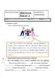 English Worksheet: 7th form mid term test 1