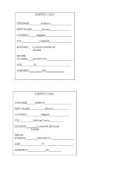 English Worksheet: IDENTITY CARDS