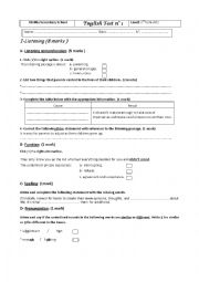 English Worksheet: mid-term test 1 Third form