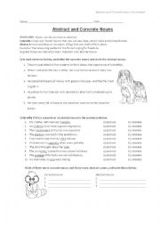 English Worksheet: Concrete and Abstract Nouns