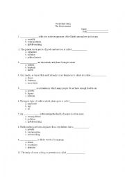 English Worksheet: Environment Vocabulary Quiz