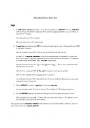 English Worksheet: Already Before Just Yet Teacher Notes