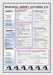 English Worksheet: Something, nobody, anywhere, etc.