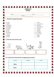 English Worksheet: Animals Test