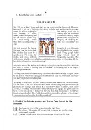 English Worksheet: Generation M - test on interpretation/grammar/writing