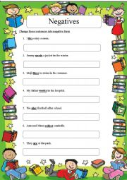 English Worksheet: Negatives