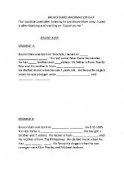 English Worksheet: BRUNO MARS INFORMATION GAP