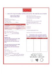 English Worksheet: Dont you worry child song activity